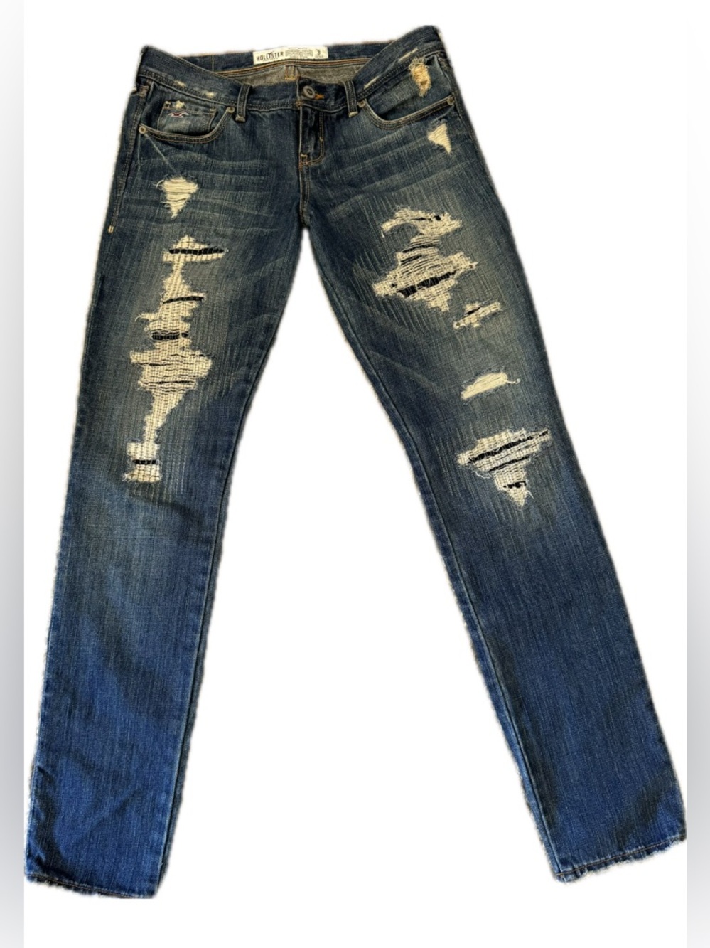 Hollister Women's Straight Leg Distressed Blue Jeans